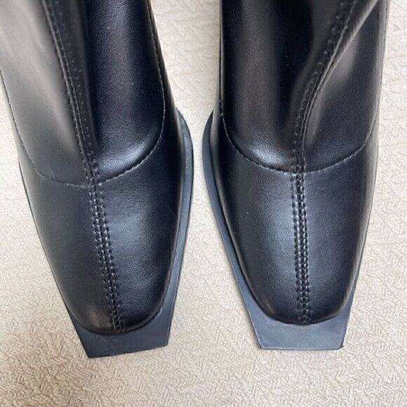 Princess Polly Mid-Calf Black Boots Women’s 6 Square Toe Block Heel Side Zipper - Picture 7 of 16